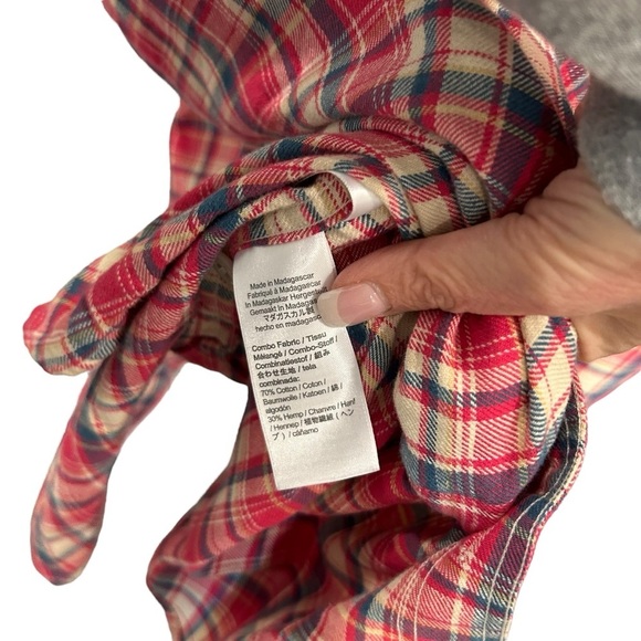 J. Crew Men’s Cotton-Hemp Blend Twill Plaid Shirt in Red/Tan/Blue Size L - Picture 4 of 6
